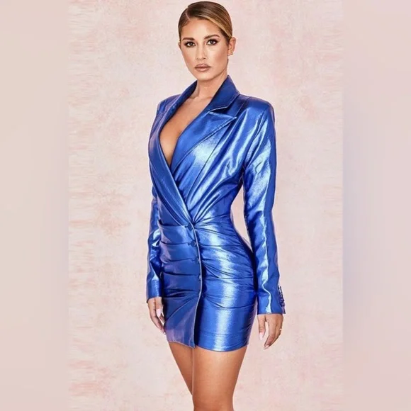 Dresses Blue Metallic Cobalt Blazer Dress Poshmark